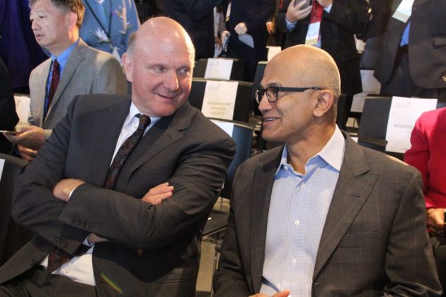 Steve Ballmer with Satya Nadella, example of planned succession and clear authority in a company
